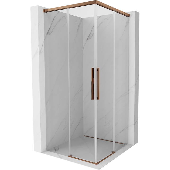 Плъзгаща душ кабина Mexen Rox Duo 80 x 80 cm, прозрачна, розово злато - 8C2D-080-080-60-00