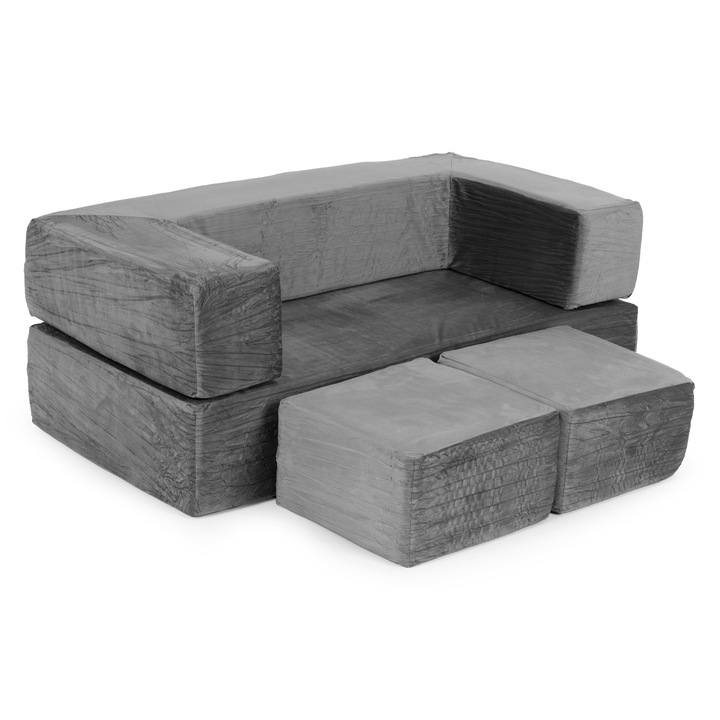 Moduláris kanapé gyerekeknek, ECOTOYS, 4 elem, szürke, változatos méretek