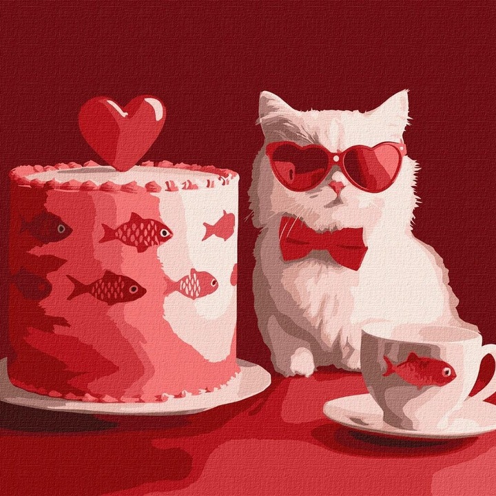 Set pictura pe numere, Ideyka, Pisica cu tort, 30x30cm