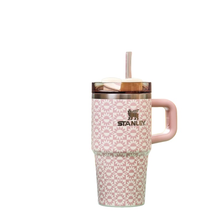 Термос Стенли, подаръчен комплект, Розов Слънчоглед, 590мл