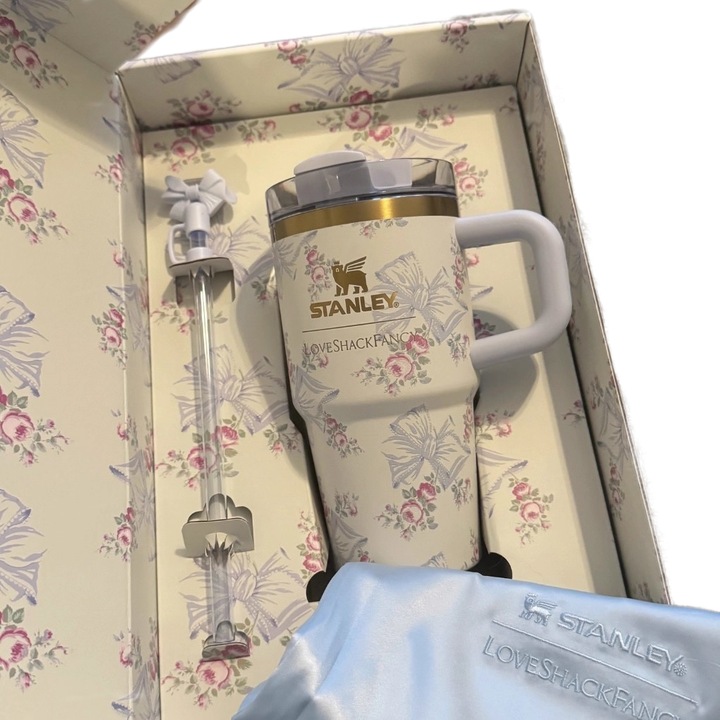 Термо чаша Stanley, подаръчна кутия, 590мл, син с панделка