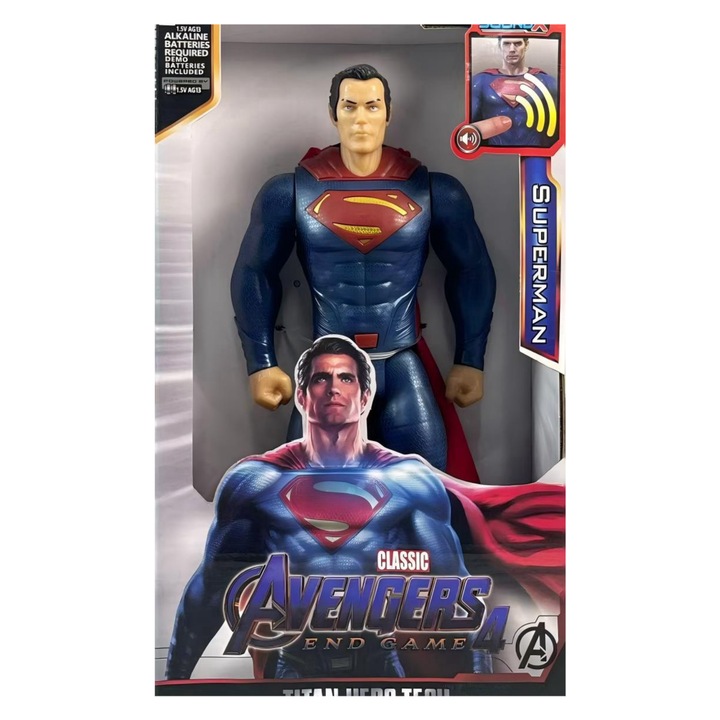 Figurina Avengers Superman, 30 cm, sunet si lumina, pentru copii 4+
