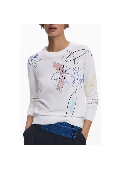 Pulover dama Desigual 25wwjf33, model floral, alb
