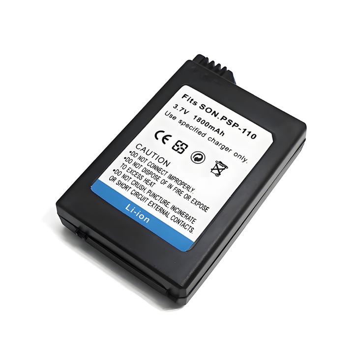 Baterie speciala pentru Sony PSP-110, compatibila cu Sony PSP-110, PSP110, PSP-1000, PSP-1000G1, PSP-1000G1W, PSP-1000K, PSP-1000KCW, PSP-1001, PSP-1002, PSP-1003 si alte console PSP/PlayStation, 1600 mAh, 3,7 V, negru