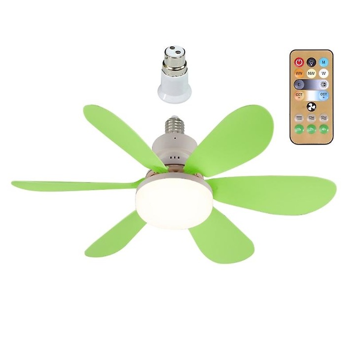 Ventilator de tavan cu lumini, 520mm, 3 viteze, telecomanda, verde