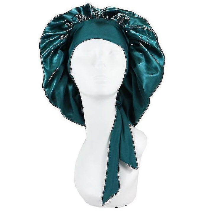 Bonet de satin pentru somn, cu banda ajustabila, verde inchis
