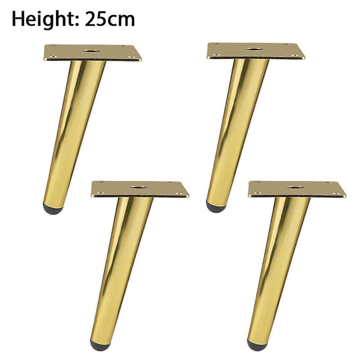 Set 4 picioare de mobilier din metal, design conic, 10x8x8cm, rezistente la rugina, auriu