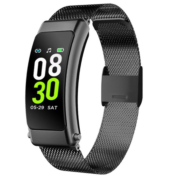 Bratara fitness, monitorizare ritm cardiac si oxigen in sange, 2.2x1.3cm, negru