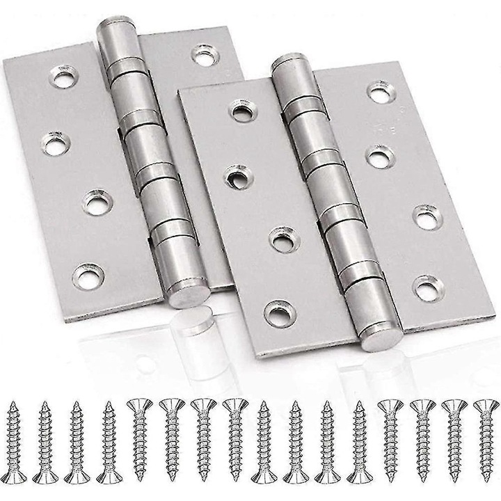 Rozsdamentes acél zsanérok, 2 db-os készlet, 4 hüvelykes, korrózióálló, ezüst