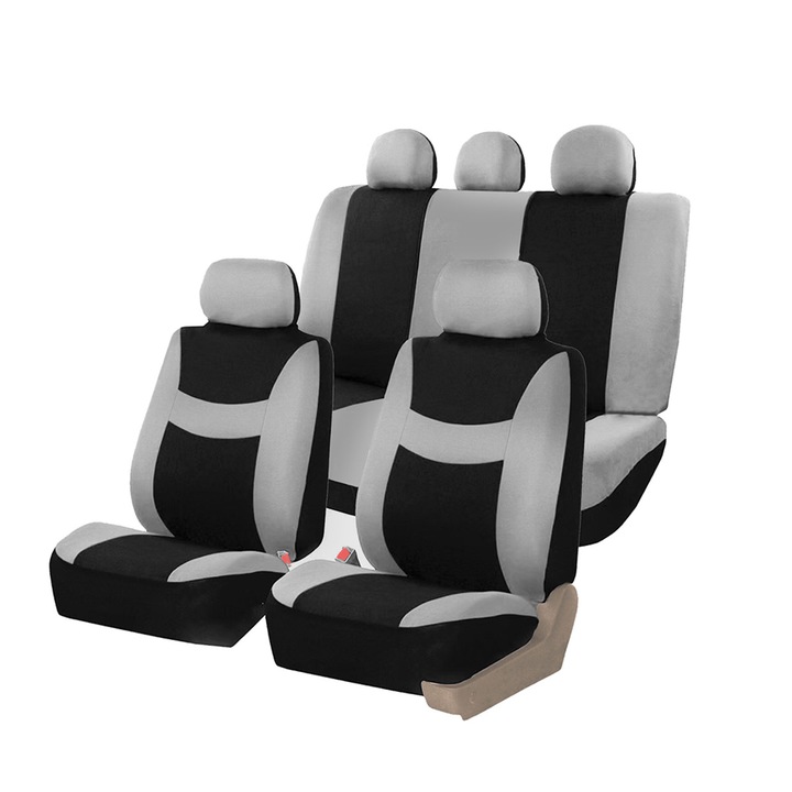 Huse auto Foo Foo ny pentru scaune fata, din material textil - Huse pentru scaune auto cu spatar jos si tetiera detasabila, potrivire universala, huse pentru scaune auto, husa lavabila pentru SUV, sedan, furgoneta, gri
