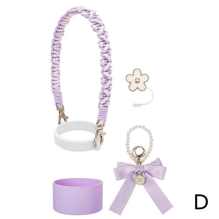 Set accesorii pentru cana Stanley, capac cu pai, pandantiv, capac pentru cana, snur, mov