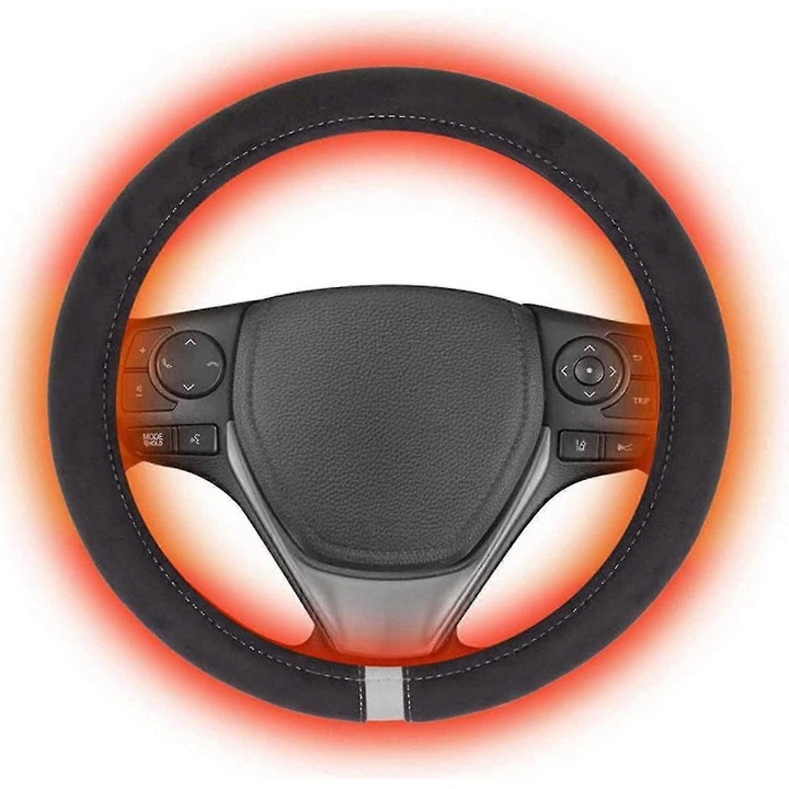 Husa auto incalzita pentru volan, 12V, 14.5-15.5 inci, material moale, non-alunecare, set de protectie volan