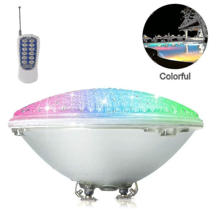Lumina subacvatica LED pentru piscina, 18W, IP68, multicolor, cu telecomanda, set complet