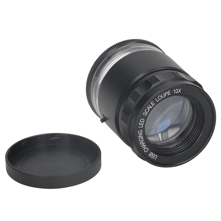 Lupa iluminata pentru bijuteri, 10x, 28mm, cu 6 LED-uri, reincarcabila