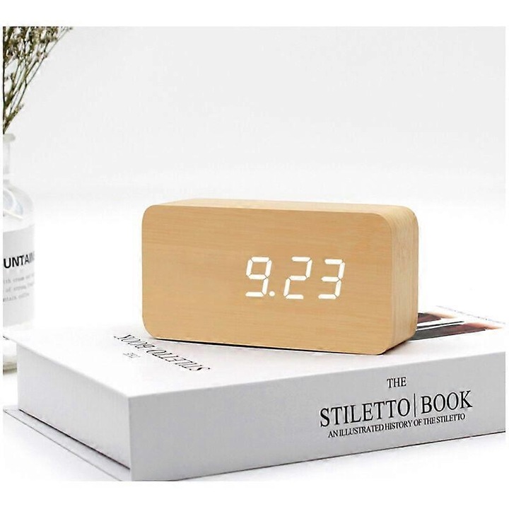 Digitális ébresztőóra LED kijelzővel, ébresztő funkcióval, fényerő-beállítással, kettős tápellátással, téglalap alakú