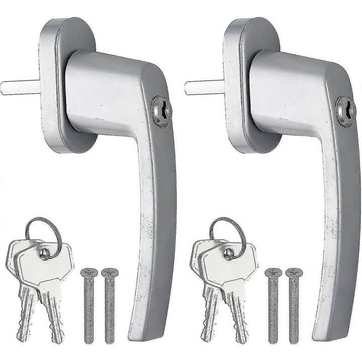 Maner de fereastra din aluminiu, set 2 buc, cu inchidere, lungime pin 35 mm, gri
