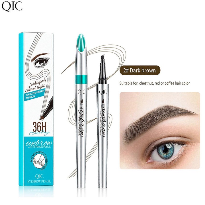 Молив за вежди QIC, 4 върха, водоустойчив, тъмнокафяв 0,5 г.