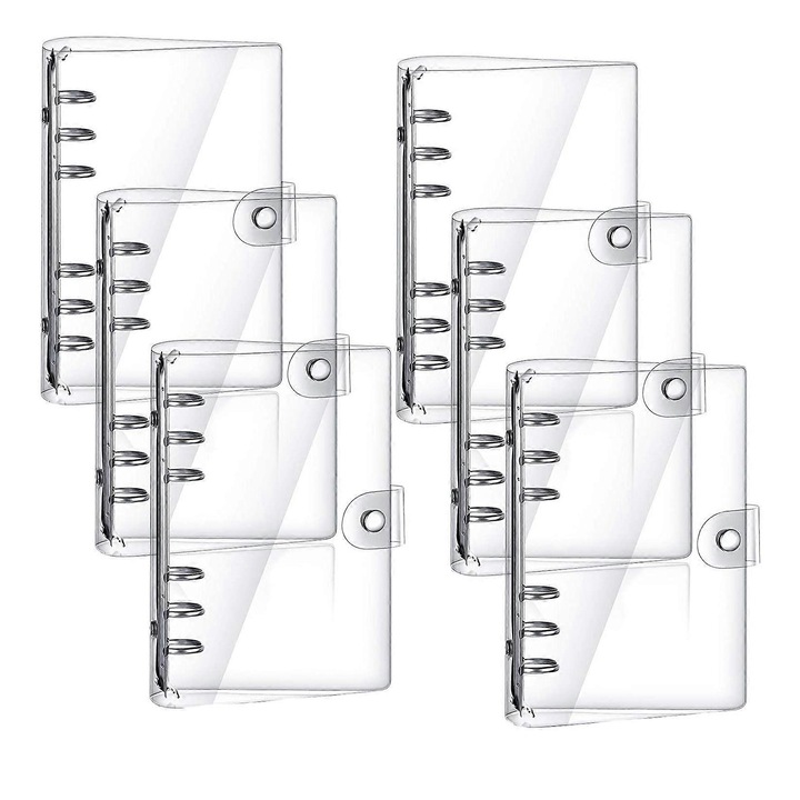 Set 6 coperti transparente A5 din PVC pentru binder cu 6 inele, 23.5x16.5x2.54cm