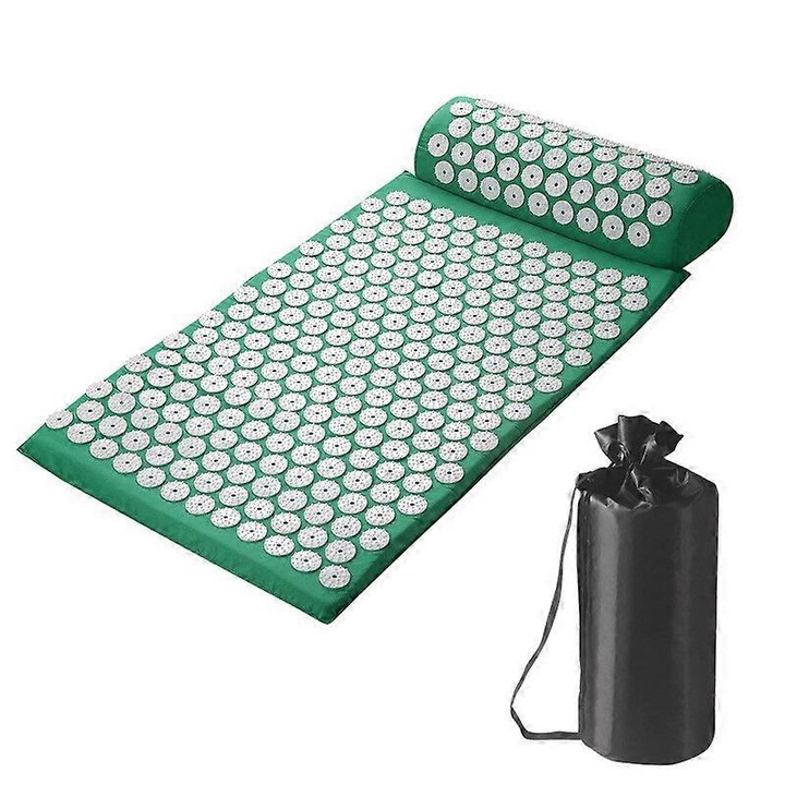 Saltea de masaj cu pernă, set complet, 64x41x2cm, 34x15x10cm, verde