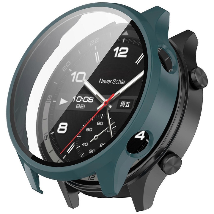 Okosóra védőtok, OnePlus Watch 2R, Polikarbonát / Edzett üveg, Sötétzöld