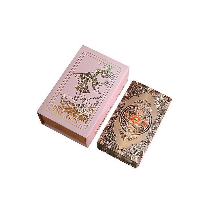 Set de 78 carti de tarot cu ghid, design retro cu folie aurie, material PET, rezistent la apa