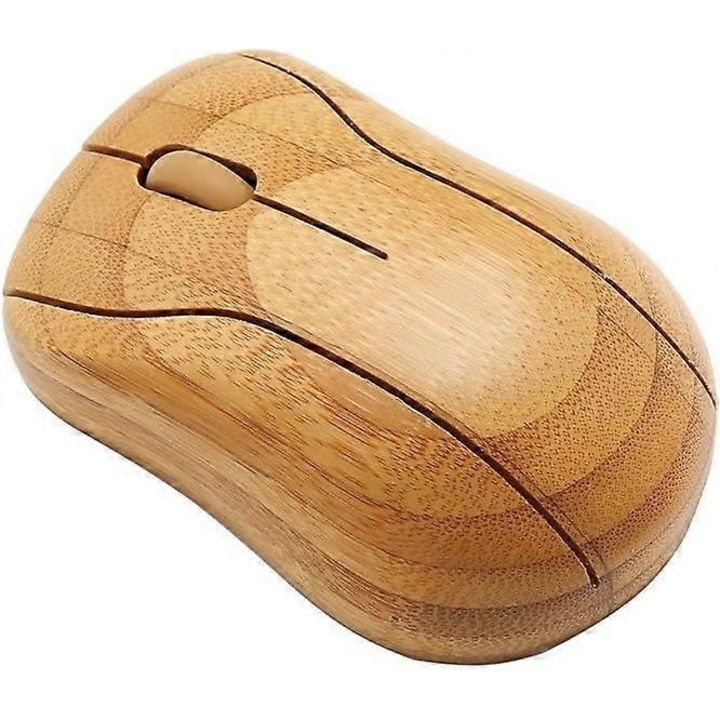 Mouse wireless optic din bambus, 2025, 2.4GHz, 10 metri distanta de lucru, design ergonomic