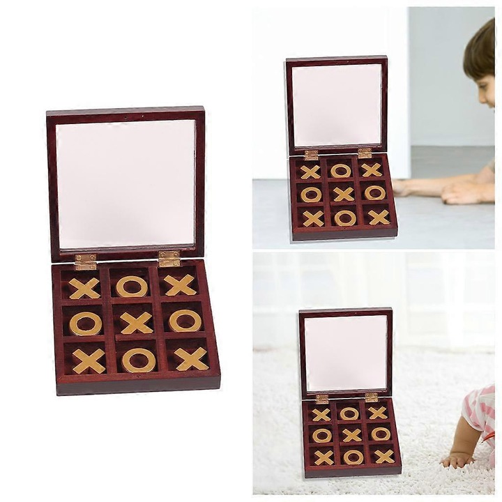 Társasjáték, X és 0, fa, 13x13x3cm