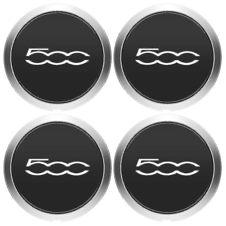 Set 4 Capace Roti pentru Fiat 500, 133mm, negru + argintiu, plastic