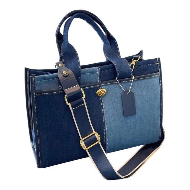 Kék, sokoldalú alkalmi táska széles vászonpánttal, nagy kapacitással