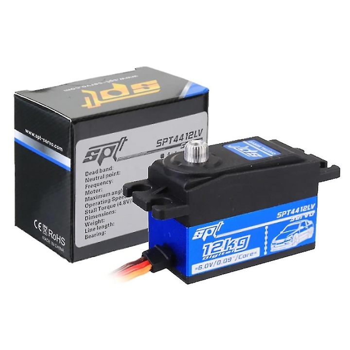 Servo digital SPT4412LV, 12kg, 41x20.3x28mm, kék+fekete, tartozékkészlet