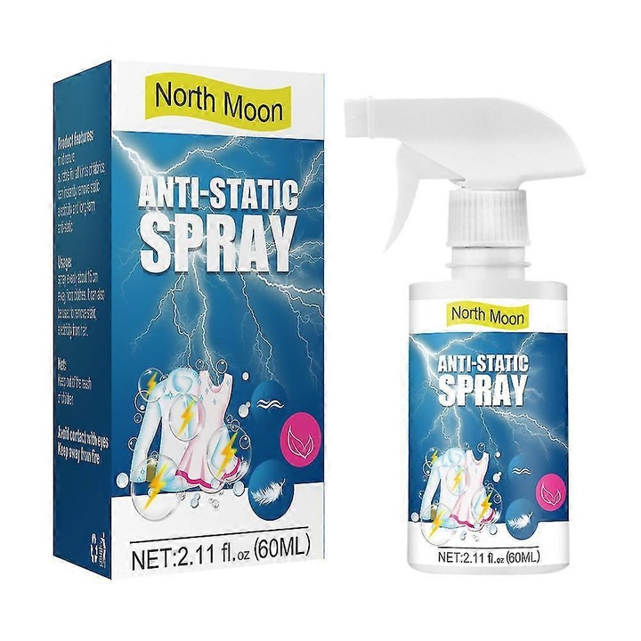 Spray anti-static, 60ml, formulare pe baza de plante, eliminare rapida a electricitatii statice, dimensiuni 14x3.5cm