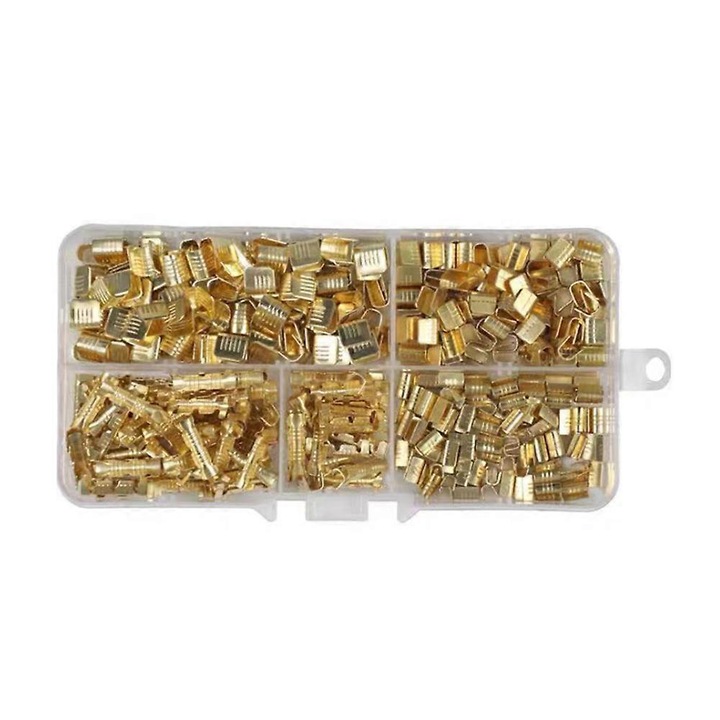Set 500 bucati terminale cu inel U, cupru, neizolate, diverse dimensiuni, culoare aurie