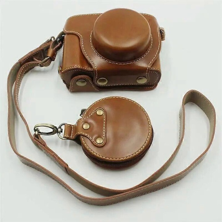 DSLR/Mirrorless fényképezőgép táska, vállpánttal, vintage stílusú, barna