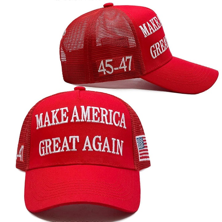 Caciula baseball rosie cu broderie "Make America Great Again", 22x16x10cm, set 1 bucata