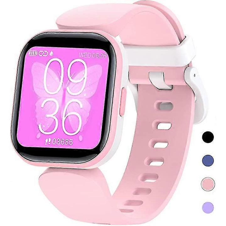Детски фитнес часовник, 1.4" персонализиран циферблат, 19 спортни режима, мониторинг на сърдечен ритъм и сън, розов