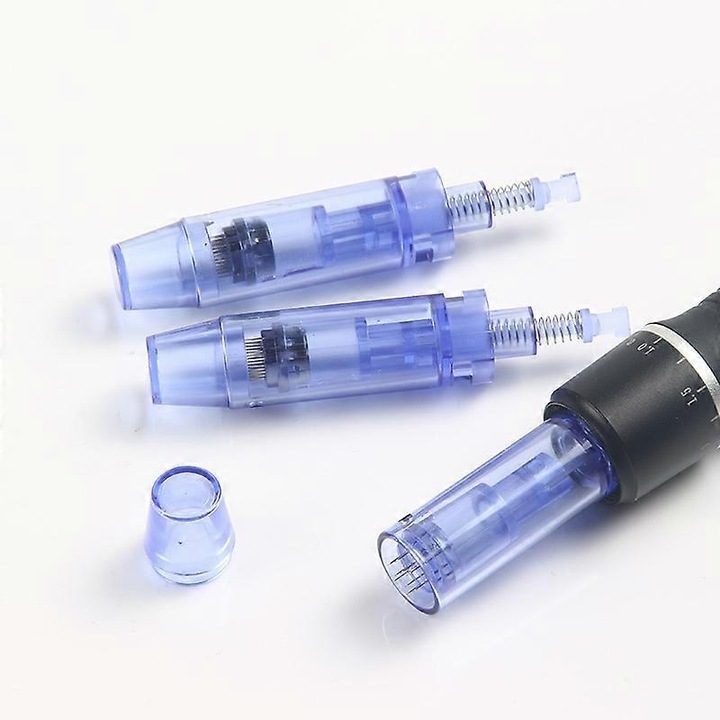 Set 10 bucati ace pentru derma pen, microneedling, lungime ajustabila 0.25-3.0mm, albastru