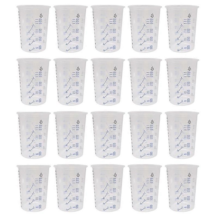 Set 20 cupe de amestecare transparente 600ml, pentru vopsea, dimensiuni 10x8x13cm