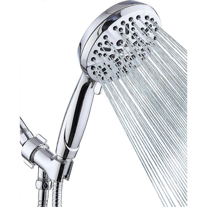 Set de dus cu cap de dus de inalta presiune, 5 functii, 60" furtun, suport ajustabil, argintiu