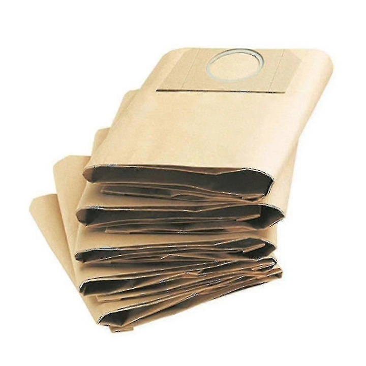 Set 5 saci de praf si 1 filtru pentru aspirator Karcher WD3, culoare maro+galben, dimensiuni sac: 81x22cm, filtru: 12.2x11.5cm