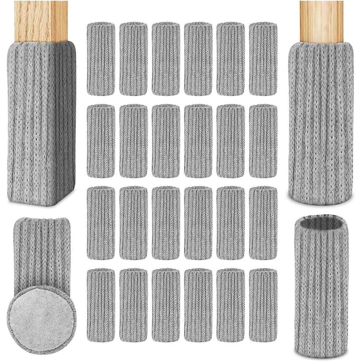 Set 24 Protectii Picioare de Mobilier, Antiderapante, 4 cm diametru, 11cm inaltime, Gri