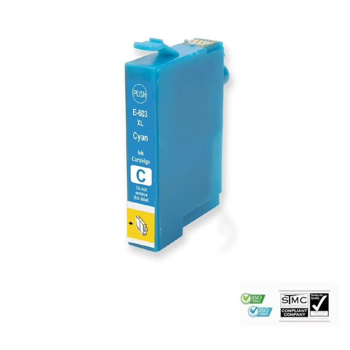 Cartus cerneala compatibil T603XL, albastru cyan, 12 ml, EPSON EXPRESSION HOME XP 2100 XP 2105 XP 2150 XP 3100 XP 3105 XP 4100 XP 4105 WORKFORCE WF 2810DWF WF 2830DWF WF 2835DWF WF 2850DWF