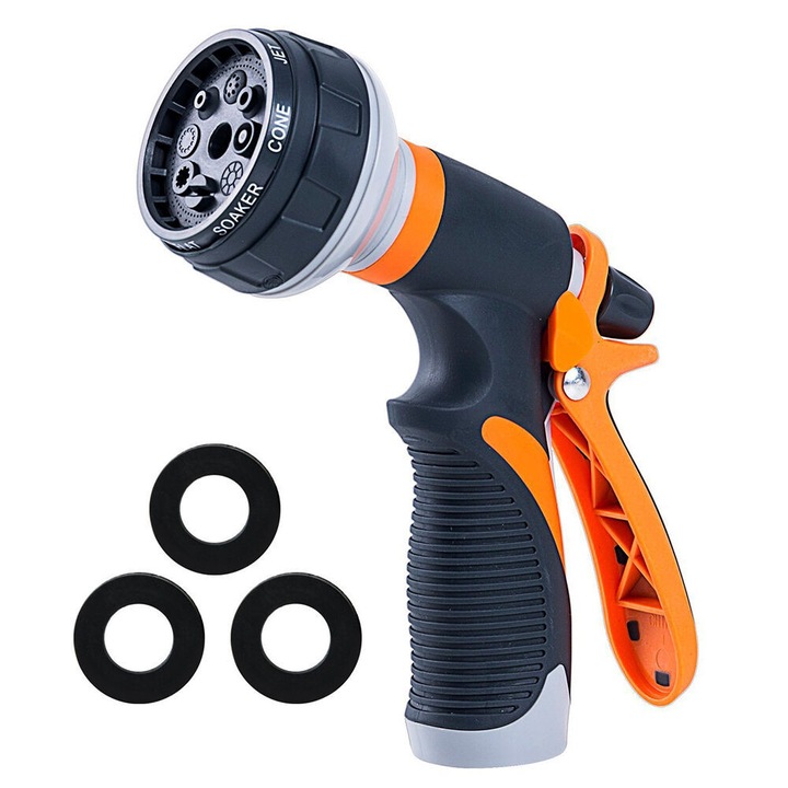 Пистолет за пръскане, 8 режима на пръскане, 16.5x6x19см, оранжев