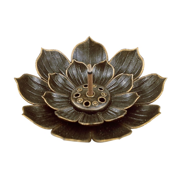 Lótusz stílusú füstölőtartó, 5.8x0.9cm, bronz, szett
