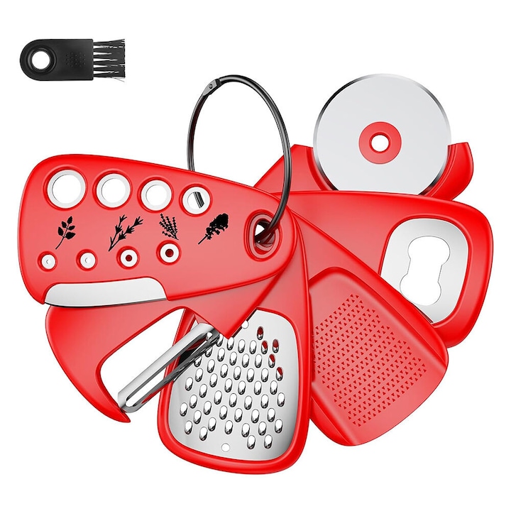 Set ustensile bucatarie 6 piese, razatoare, rosu, 12.7x7.2x4.3cm