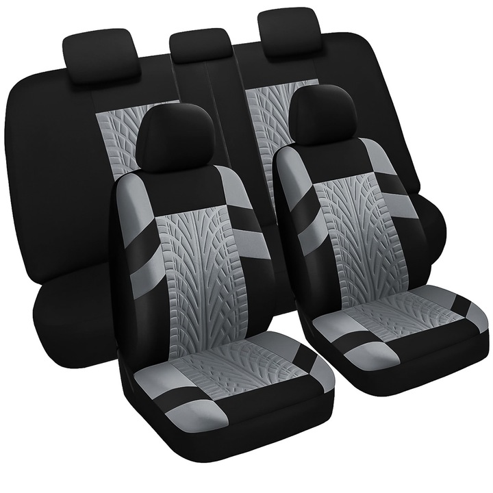 Set huse auto FooFoony, universale, impermeabile, gri, 5 locuri, 46x20,47inci, 51,96x22,83inci, 11,81x10,62inci, 51,96x29,92inci