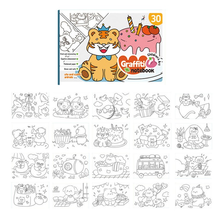 Carte de Colorat pentru Copii, 30 Pagini, Regatul Animalelor, Activitate Educativa si Creativa, 20x14cm, 3+ Ani