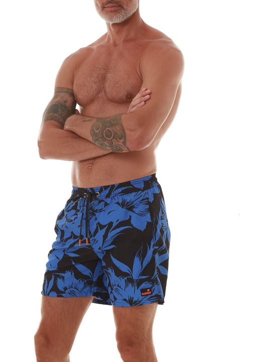 Pantaloni de baie barbati, Bluepoint, model tropical, buzunare laterale, albastru