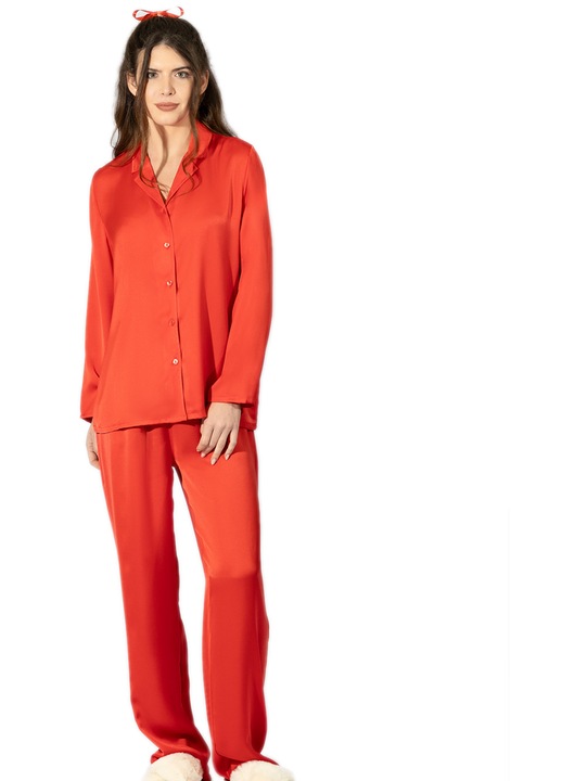 Pijamale dama HARMONY, satin moale, rosu