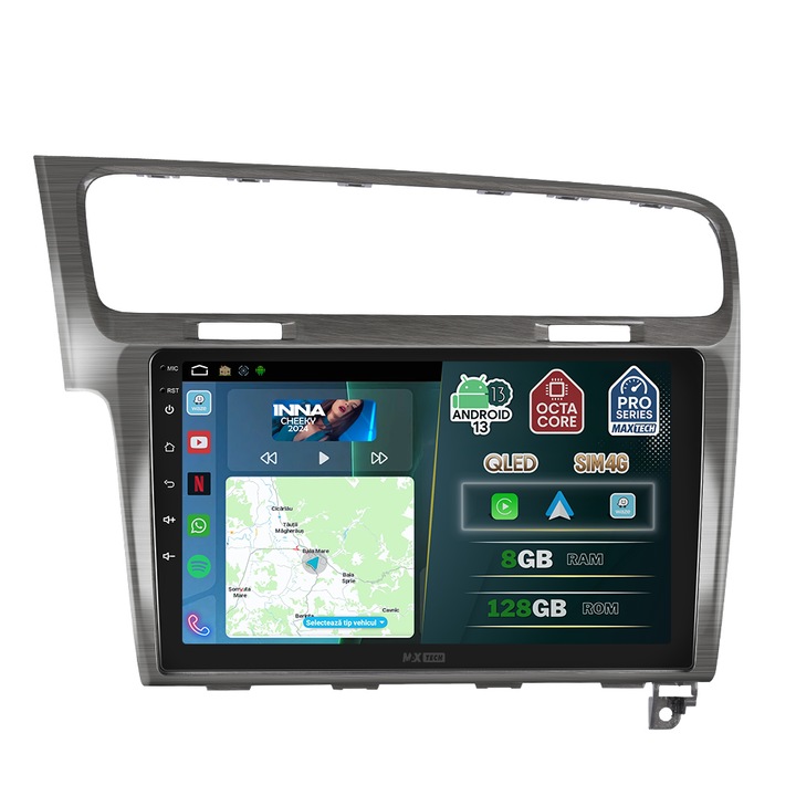 Navigatie Volkswagen Golf 7 (2013–2018) dedicata, MaxTech® PRO SERIES, 8 GB Ram 128 GB Rom OctaCore, Carplay & Android auto, Ecran 10” HD Touch, SIM 4G, GPS, Wifi, Bluetooth, Radio, EQ, Waze