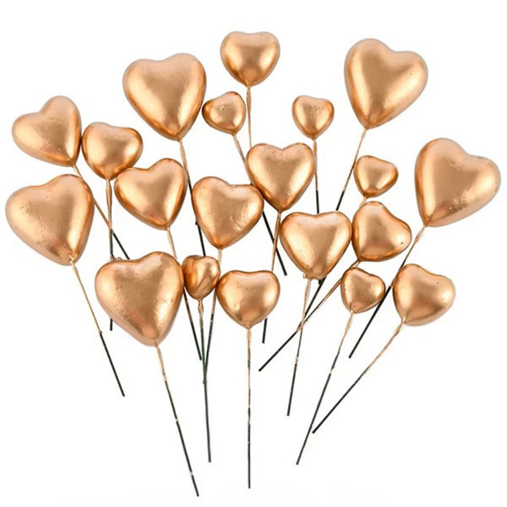 Set 20 Inimi pentru decor tort, Aurii